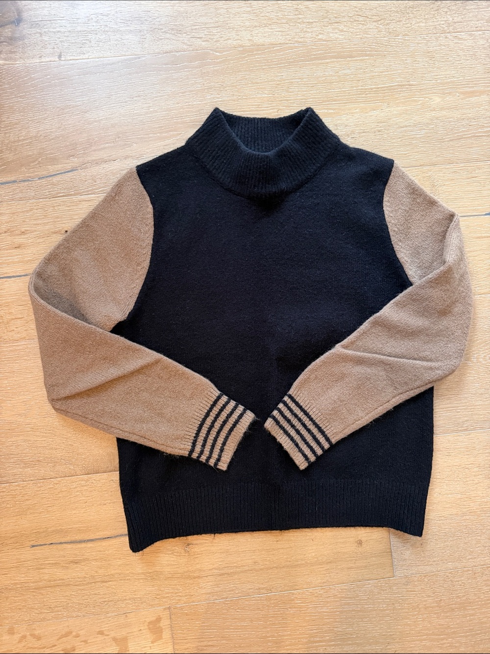 THML Women’s Black and Brown Colorblock Turtleneck Sweater